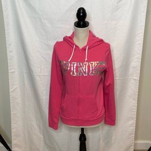 109 Victoria's Secret Pink Full Zip Shiny Hoodie Iridescent Pink Preppy small